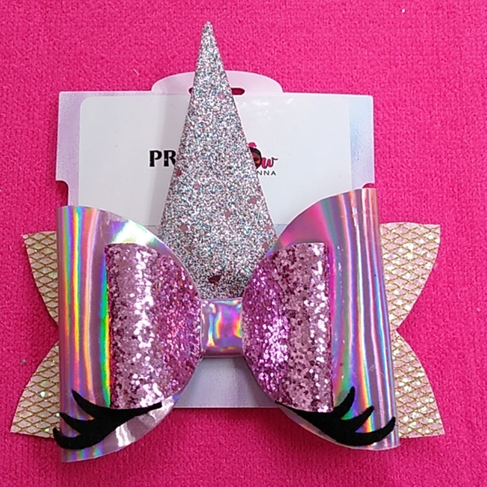 Handmade unicorn faux leather hairbow